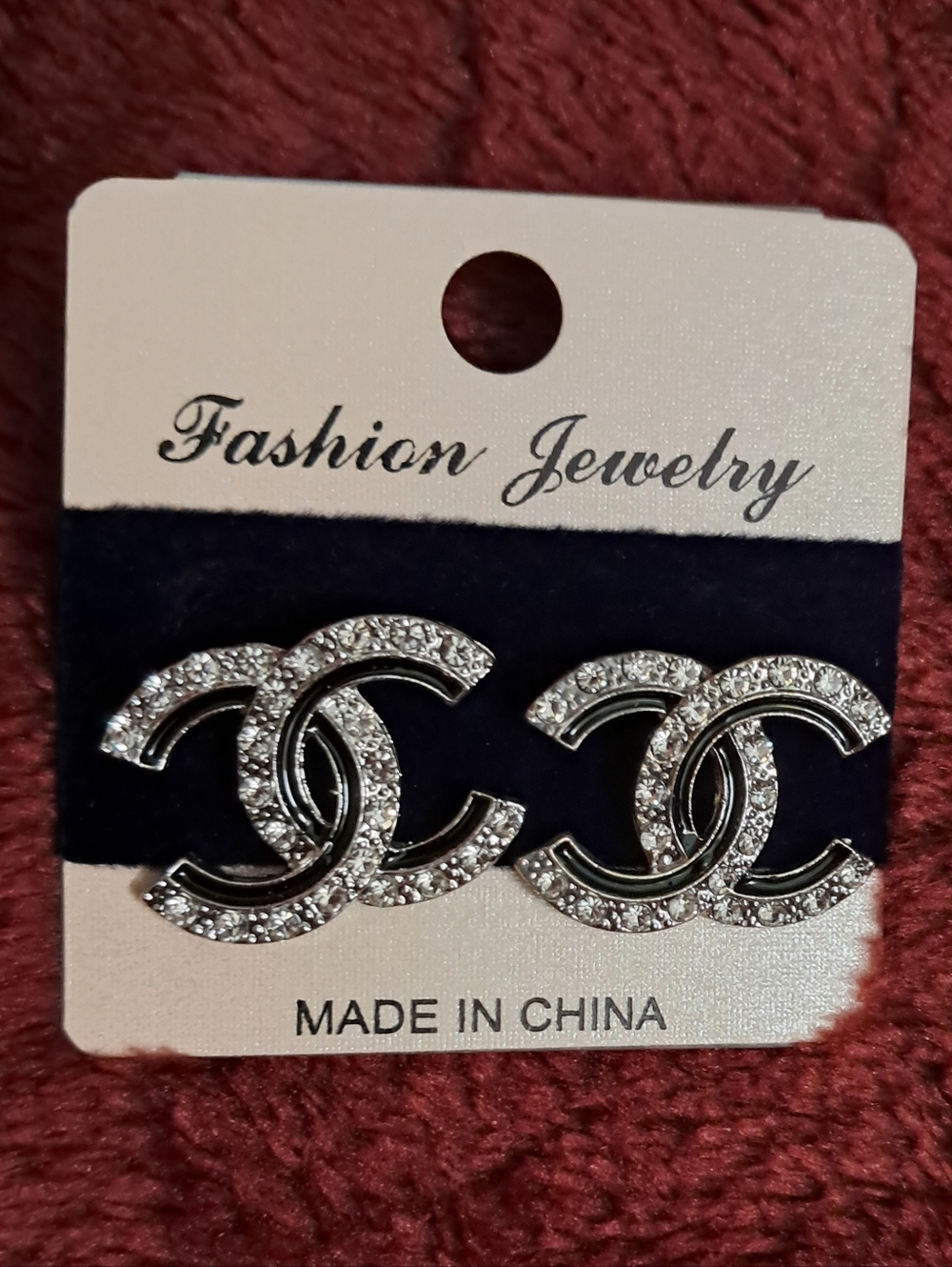 Fashion Jewelry Gold-Tone Crystal Interlocking Logo Stud Earrings - Picture 2 of 2